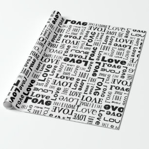 Papel De Presente Padrão de Amor com Letras Pretas