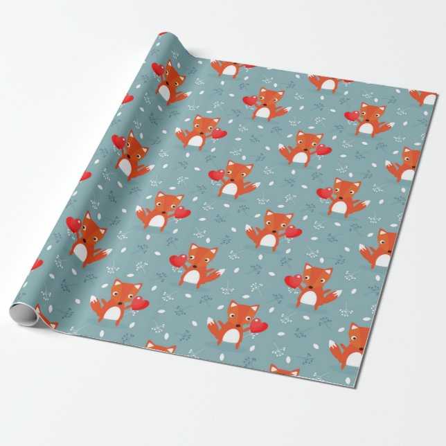 Papel De Presente Padrão de Amor de Raposa (Desenrolado)