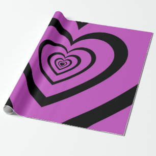 Papel De Presente Padrão de Amor do Coração Hipnótico Roxo Negro