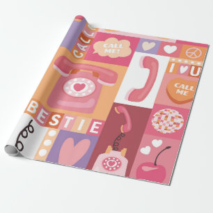 Papel De Presente Padrão de Amor do Telefone Retro
