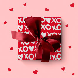 Papel De Presente Padrão de amor em vermelho e branco xo corações do