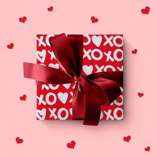 Papel De Presente Padrão de amor em vermelho e branco xo corações do