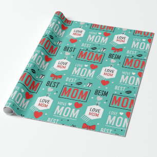 Papel De Presente Padrão de Amor MOM em Turquesa da Pop Art (6)