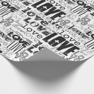 Papel De Presente Padrão de Amor Preto e Branco Moderno Fofo