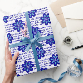 Papel De Presente Padrão de Amuleta de Mau Floral Azul Personalizado