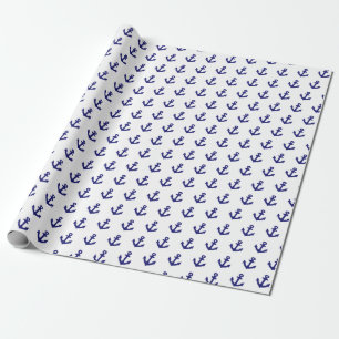 Papel De Presente Padrão de âncoras náuticas azul e branco do marinh