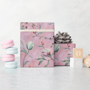 Papel De Presente Padrão de Anêmonas das Tulipas Rosa e Branca