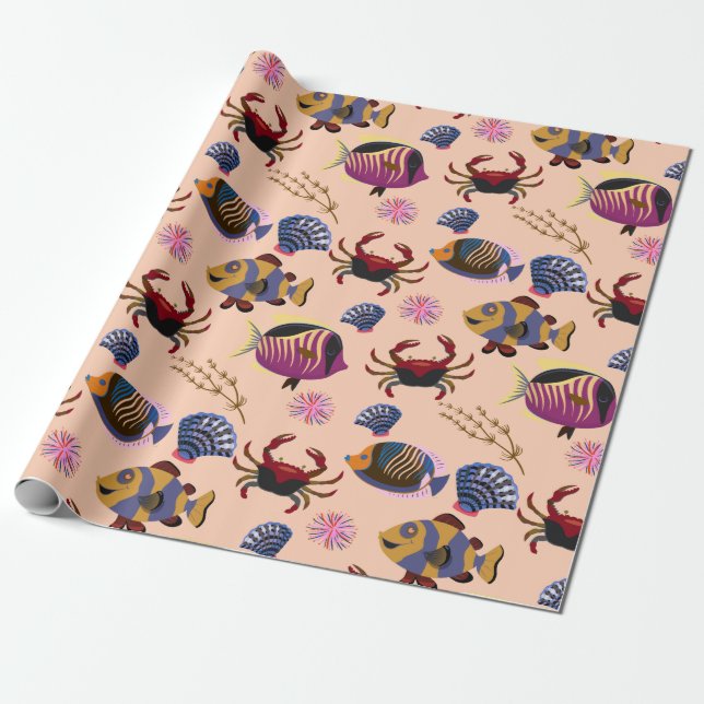 Papel De Presente Padrão de animais aquáticos | vida submarina do oc (Desenrolado)