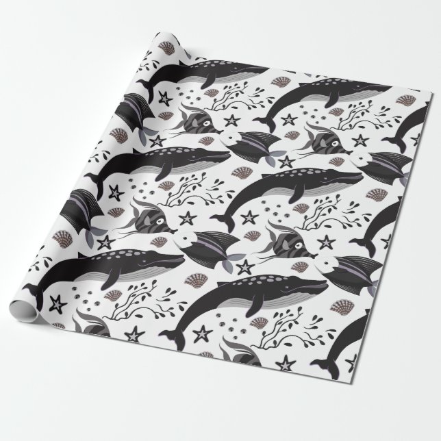 Papel De Presente Padrão de animais aquáticos | vida submarina do oc (Desenrolado)