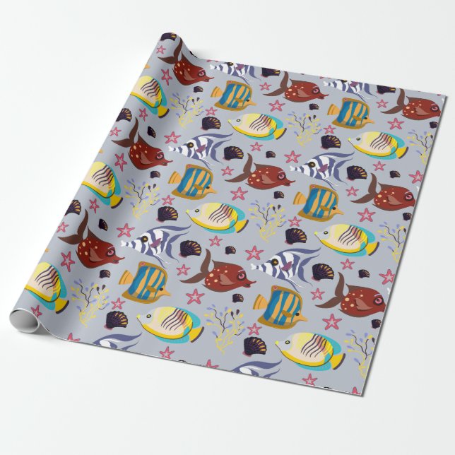 Papel De Presente Padrão de animais aquáticos | vida submarina do oc (Desenrolado)