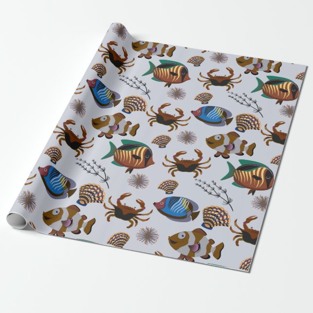 Papel De Presente Padrão de animais aquáticos | vida submarina do oc (Desenrolado)