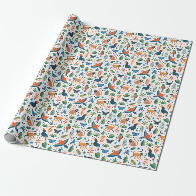 Papel De Presente Padrão de Animais da Floresta Tropical (Desenrolado)
