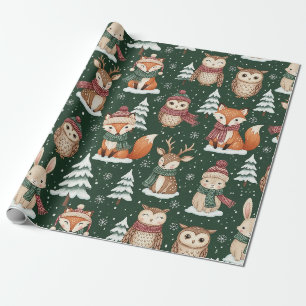 Papel De Presente Padrão de Animais de Natal no Bosque – 4 Inverno F