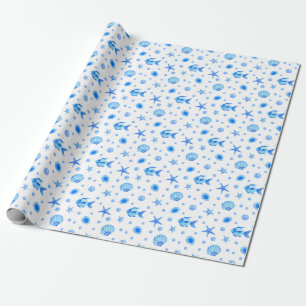 Papel De Presente Padrão de Animais Marinhos em Aquarela