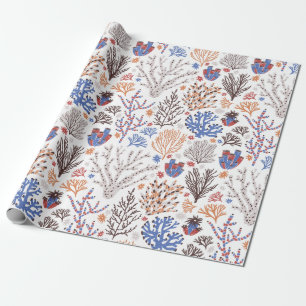 Papel De Presente Padrão de Animais Marinhos em Aquarela