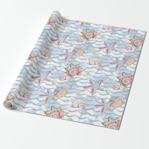 Papel De Presente Padrão de Animais Marinhos em Aquarela
