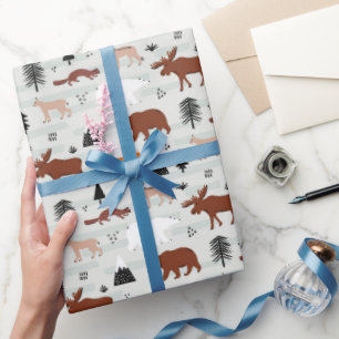 Papel De Presente Padrão de Animais Selvagens Canadenses Alce Urso R
