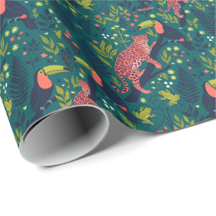 Papel De Presente Padrão de Animal da Selva Luxuriante