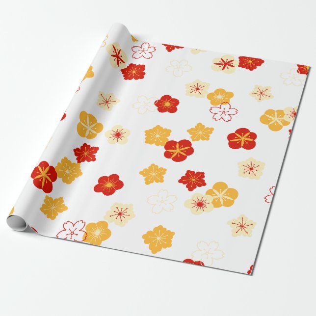 Papel De Presente Padrão de Ano Novo da Flor Chinesa de Plum Bossom (Desenrolado)