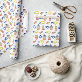 Papel De Presente Padrão de aquarela alegre de Hanukkah