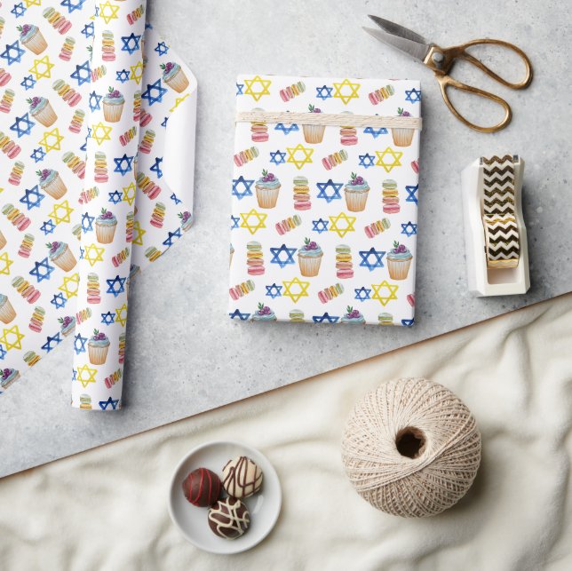 Papel De Presente Padrão de aquarela alegre de Hanukkah (Artesanato)