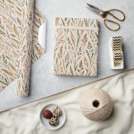 Papel De Presente Padrão de aquarela botânica de grama suave da prad