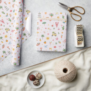 Papel De Presente Padrão de aquarela caprichosa de verão