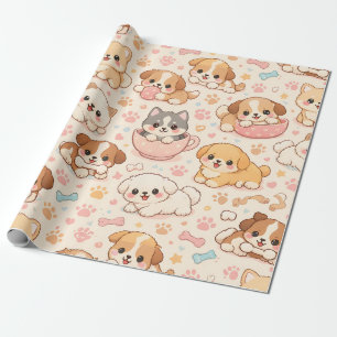 Papel De Presente Padrão de aquarela Corações de Cachorrinho Fofo (5