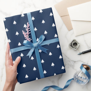 Papel De Presente Padrão de aquarela da árvore de inverno índigo