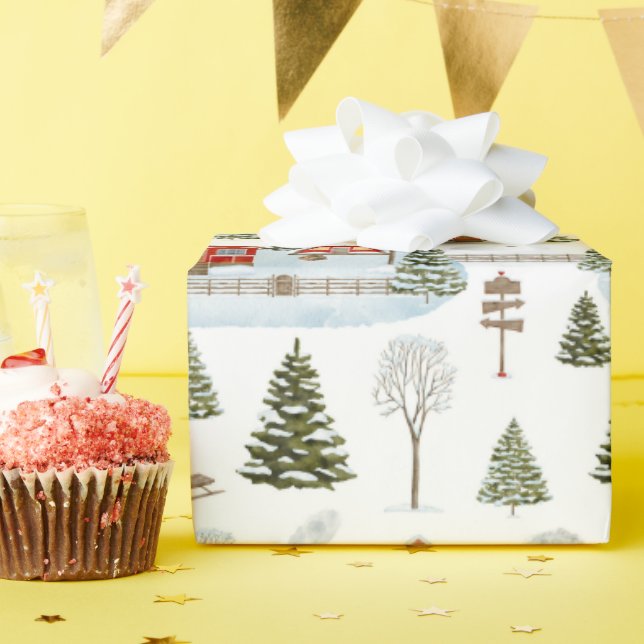 Papel De Presente Padrão de Aquarela da Casa de Natal (Festa de aniversário)