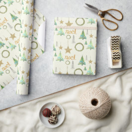 Papel De Presente Padrão de Aquarela das Estrelas Coloridas de Ouro