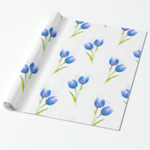 Papel De Presente Padrão de Aquarela das Tulipas Azuis