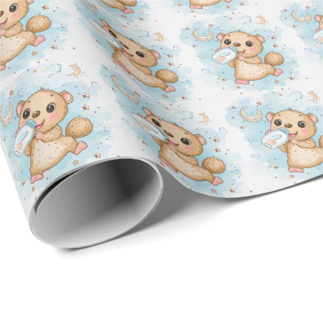 Papel De Presente Padrão de Aquarela de Bebê-Anteatro Cute (Ponta do rolo)