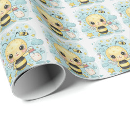 Papel De Presente Padrão de Aquarela de Bee Cute Baby Pastel