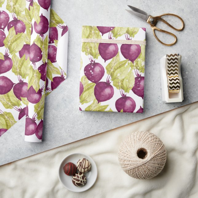 Papel De Presente Padrão de Aquarela de Beterraba pintada manualment (Artesanato)