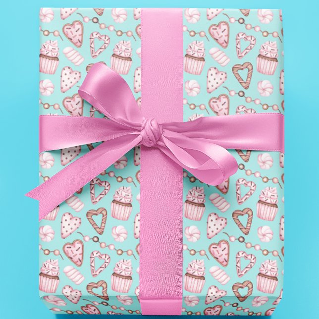 Papel De Presente Padrão de aquarela de biscoito cupcake do Dia dos  (Criador carregado)