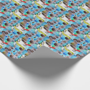 Papel De Presente Padrão de Aquarela de Café Azul