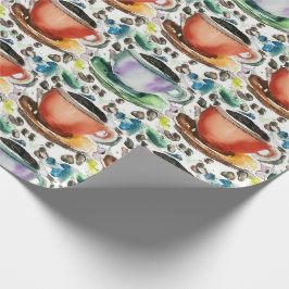 Papel De Presente Padrão de Aquarela de Café Cups