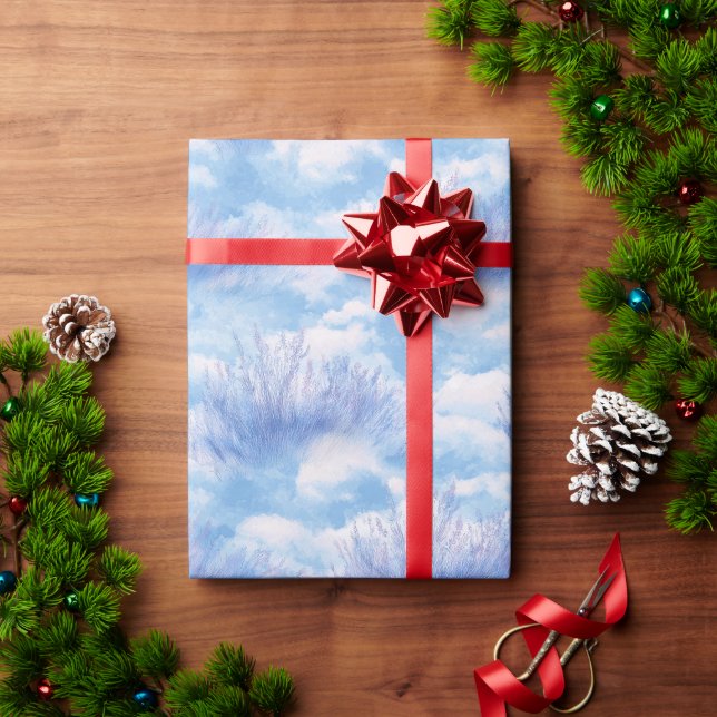 Papel De Presente Padrão de aquarela de campo de lavanda azul celest (Presente de Natal)