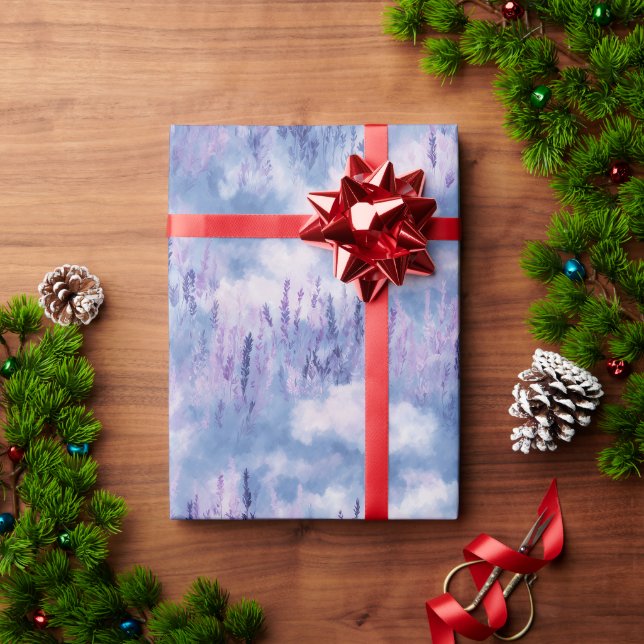 Papel De Presente Padrão de aquarela de campo de lavanda azul celest (Presente de Natal)