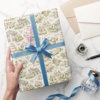 Papel De Presente Padrão de Aquarela de Casamento no Jardim Francês 