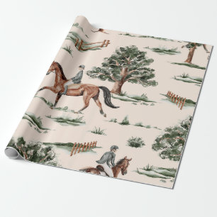 Papel De Presente Padrão de Aquarela de Cavaleiro Equestre Vintage