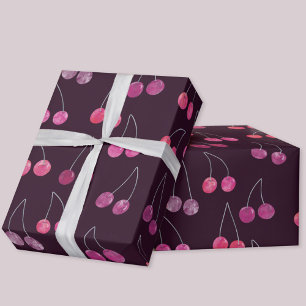 Papel De Presente Padrão de Aquarela de Cereja