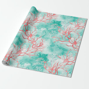 Papel De Presente Padrão de aquarela de concha de recife de coral (5