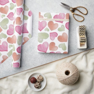 Papel De Presente Padrão de aquarela de corações coloridos fofos