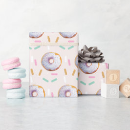 Papel De Presente Padrão de Aquarela de Donut com Confeitos Fofos