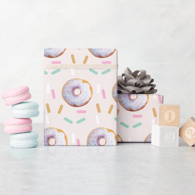 Papel De Presente Padrão de Aquarela de Donut com Confeitos Fofos (Chá de bebê)