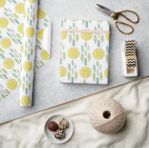 Papel De Presente Padrão de Aquarela de Fatias de Limão