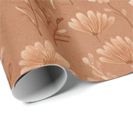 Papel De Presente Padrão de aquarela de flor silvestre em tons terro