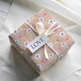 Papel De Presente Padrão de aquarela de flores silvestres pastéis ch